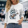 ギターを弾く犬 マルチーズプードル 面白い落書き 長袖Tシャツ 彼女への贈り物