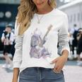 ギターを弾く猫 ネコ おもしろ かわいい ロック おしゃれ 長袖Tシャツ 彼女への贈り物