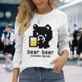 クマ ビール ドット絵 かわいい レトロ 長袖Tシャツ 彼女への贈り物