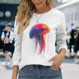 クラゲ 幾何学模様 動物 抽象 カラフル アート クラゲ 長袖Tシャツ 彼女への贈り物