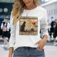 サンセット ピラミッド パピルス スクロール 砂漠 エジプトアート 猫 長袖tシャツ 長袖Tシャツ 彼女への贈り物