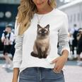 シャム猫 美人 雄大なシャム猫 ラブリーシャム猫 長袖Tシャツ 彼女への贈り物