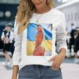 セクシーガールグラフィックtシャツ 「モダンピンナップガール&ウクライナ国旗2」 長袖tシャツ 長袖Tシャツ 彼女への贈り物
