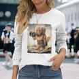 ダックスフンド 犬 筋トレ ウェイトリフティング ダンベル付き 長袖Tシャツ 彼女への贈り物