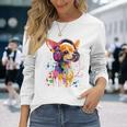 チワワの恋人 ポップアート ヘッドフォンを着て おもしろい チワワ 長袖tシャツ 長袖Tシャツ 彼女への贈り物