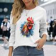 ニワトリ 動物 絵画 グラフィック 抽象 カラフル チキン 長袖Tシャツ 彼女への贈り物
