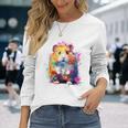 ハムスター 動物 カラフル モチーフ 抽象 アート 絵画 ハムスター 長袖Tシャツ 彼女への贈り物