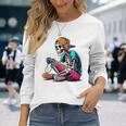 ハロウィン スケルトン ゲーマー おもしろい スケルトン コスチューム ビデオゲーム 長袖Tシャツ 彼女への贈り物