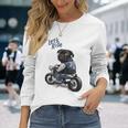バイクに乗る面白いパグ犬レッツライド 長袖Tシャツ 彼女への贈り物
