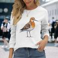 バフブレストのサンドパイパー幾何学模様のパッテンアート、かわいい鳥好き。 長袖Tシャツ 彼女への贈り物