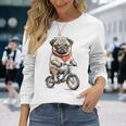 パグ いぬ イラスト パグ好き 犬好き 自転車 かわいい おもしろ レトロ かっこいい 長袖Tシャツ 彼女への贈り物