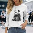 パンダ アニマルプリント グラフィック デッサン アート 絵画 パンダ 長袖Tシャツ 彼女への贈り物