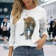 ヒョウ アニマルプリント モチーフ 描画 ポートレート ヒョウ 長袖Tシャツ 彼女への贈り物
