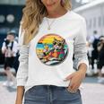 ビーチでドリンクを飲みながらリラックスできるレトロなヴィンテージクールな猫 長袖tシャツ 長袖Tシャツ 彼女への贈り物