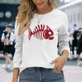 ピラニアスケルトン。魚の頭蓋骨と骨の様式化されたデザイン。 長袖Tシャツ 彼女への贈り物