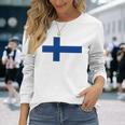 フィンランド国旗 ノルディック クロス 長袖Tシャツ 彼女への贈り物