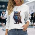 フクロウ アートワーク 動物 フクロウ 長袖Tシャツ 彼女への贈り物