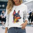 ミニチュア ピンシャー 犬 ペット アート カラフル ミニチュア ピンシャー 長袖Tシャツ 彼女への贈り物