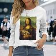モナ・リザとオレンジ色の猫 面白いアートの絵 長袖Tシャツ 彼女への贈り物
