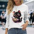 ラーメン猫かわいいアニメ猫ラーメン愛好家甘い 長袖Tシャツ 彼女への贈り物