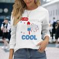 レッド ホワイト クールなアメリカ国旗 アイスキャンディー 面白い 7月4日 長袖tシャツ 長袖Tシャツ 彼女への贈り物
