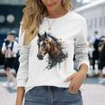 乗馬アート アニマルプリント 馬モチーフ 馬 長袖Tシャツ 彼女への贈り物
