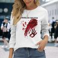 問題解決 血まみれのシャツ 血まみれのホラー 長袖Tシャツ 彼女への贈り物