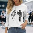 天使 悪魔 翼 神話 信仰 長袖Tシャツ 彼女への贈り物