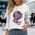 宇宙飛行士tレックス 恐竜 宇宙人 宇宙人 惑星 銀河 長袖Tシャツ 彼女への贈り物