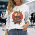 日本の侍犬 柴戦士 浮世サムライ バックプリント 長袖Tシャツ 彼女への贈り物