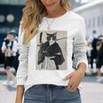 日本美術 猫 忍者 浮世絵 アニメ風 侍猫 長袖tシャツ 長袖Tシャツ 彼女への贈り物