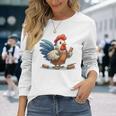 木彫りの鶏、かわいいデザイン 長袖Tシャツ 彼女への贈り物