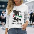 無料パレスチナ国旗 ガザの終わり占領 パレスチナ語 長袖Tシャツ 彼女への贈り物