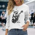 犬 ギタリスト ギター ペンブローク ウェールズ コーギー パパ ママ 長袖Tシャツ 彼女への贈り物