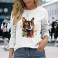 猫 抽象的 かわいい アート ポートレート 動物 恋人 グラフィック 猫 長袖Tシャツ 彼女への贈り物