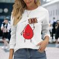血液型 Ab 血液ドロップ シールドハート付き 長袖Tシャツ 彼女への贈り物