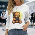 面白いゲームテディホールディングビデオゲームコントローラー。 長袖tシャツ 長袖Tシャツ 彼女への贈り物