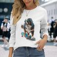 面白いスケートボード バーニーズマウンテンドッグ スケーター スケートグラフィック 長袖Tシャツ 彼女への贈り物