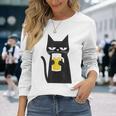 面白い黒猫はビールが大好きおもしろいビール好き 長袖Tシャツ 彼女への贈り物