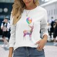 鹿 カラフル モチーフ 抽象 動物 プリント アート 鹿 長袖Tシャツ 彼女への贈り物