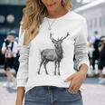 鹿 絵 グラフィック 動物 アート モチーフ 鹿 長袖Tシャツ 彼女への贈り物