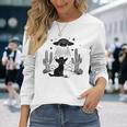 黒猫 カウボーイハット ウェスタン Ufo エイリアン 面白い かわいい 長袖Tシャツ 彼女への贈り物
