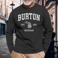 Burton Michigan Mi ヴィンテージ アメリカ国旗 スポーツデザイン 長袖Tシャツ 高齢者への贈り物