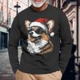 Corgi サンタハット 面白い かわいい 犬 ママ お父さん クリスマス 長袖tシャツ 長袖Tシャツ 高齢者への贈り物