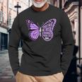 Crohns Awareness Together We Rise パープルリボン バタフライ 長袖Tシャツ 高齢者への贈り物