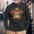Dia De Los Muertos スカルとマリーゴールド 長袖Tシャツ 高齢者への贈り物