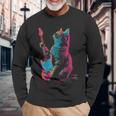 Feline Groove ロックギター 猫デザイン 音楽愛好家向け 長袖Tシャツ 高齢者への贈り物