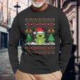 Frog Wearinganta Hat Christmas Lights Xmas Frog 長袖Tシャツ 高齢者への贈り物