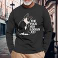 The Fuck You Lookin At 猫好きのための面白い下品なノベルティ 長袖Tシャツ 高齢者への贈り物