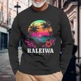 Haleiwa ハワイ ハワイアン ハイビスカス 花 サーファー お土産 長袖Tシャツ 高齢者への贈り物